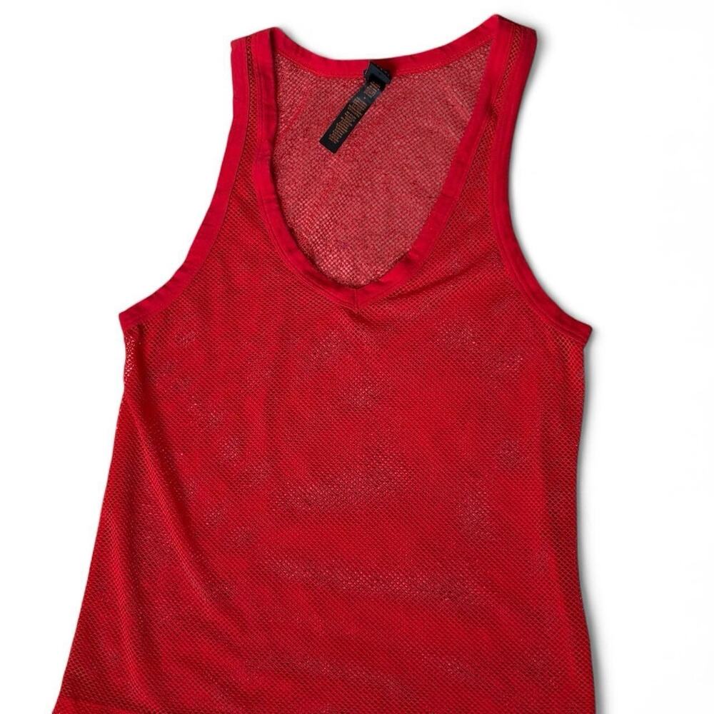 Savage X Fenty Red Mesh Tank Top Sheer Fishnet Sleeveless Size M Rihanna